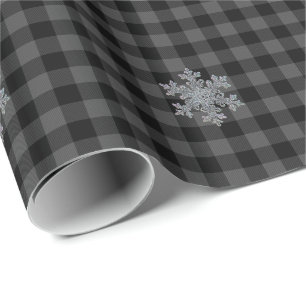Rustiek zwart, grijs Tartan plaid - sneeuwvlok Cadeaupapier