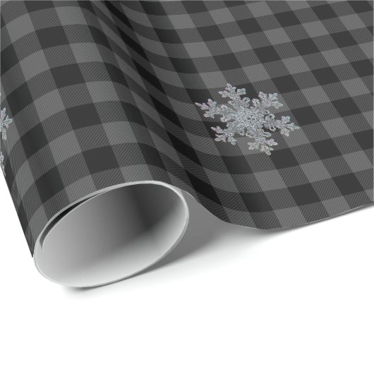 Rustiek zwart, grijs Tartan plaid - sneeuwvlok Cadeaupapier (Rol Hoek)