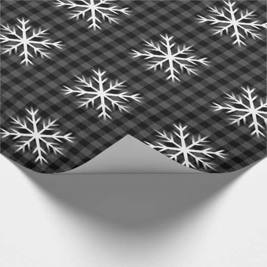 Rustiek zwart, grijs Tartan plaid - sneeuwvlok Cadeaupapier (Hoek)