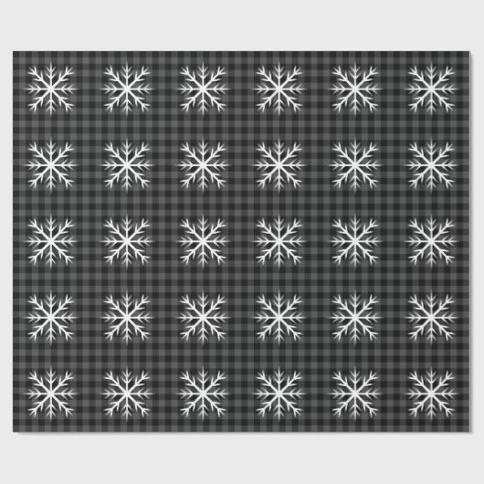 Rustiek zwart, grijs Tartan plaid - sneeuwvlok Cadeaupapier (Vlak)