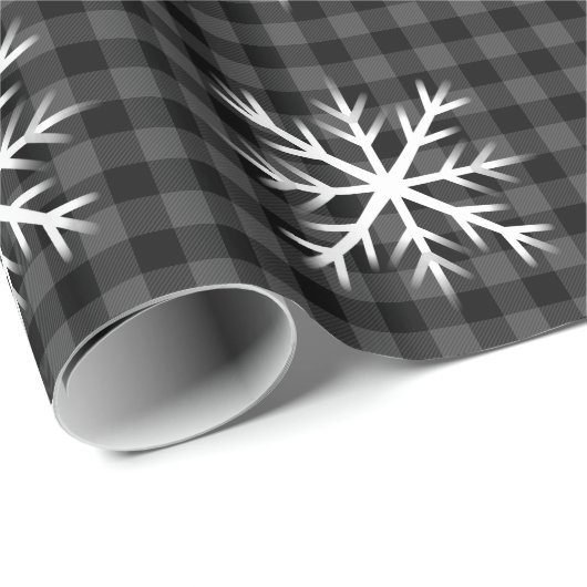 Rustiek zwart, grijs Tartan plaid - sneeuwvlok Cadeaupapier (Rol Hoek)
