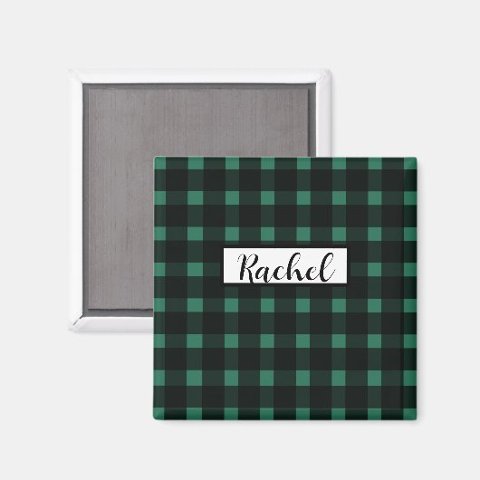 Rustiek zwart groen gingham patroon magneet (Voorkant / Achterkant)
