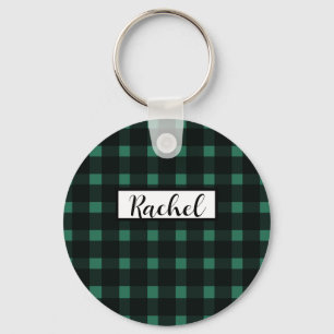 Rustiek zwart groen gingham patroon sleutelhanger