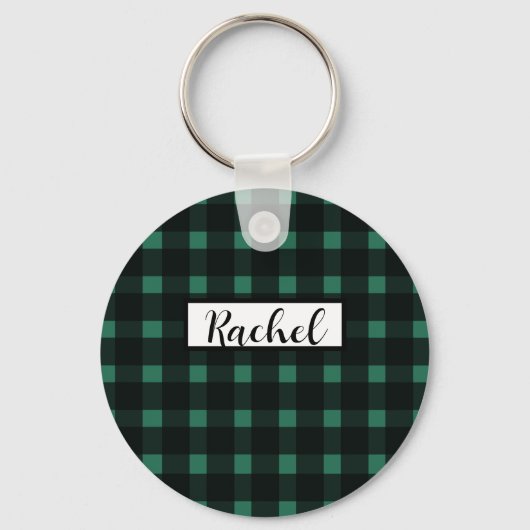 Rustiek zwart groen gingham patroon sleutelhanger (Voorkant)