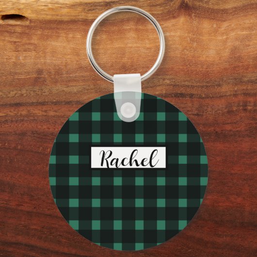 Rustiek zwart groen gingham patroon sleutelhanger (Voorkant)