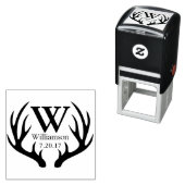 Rustiek zwart hert gewei familienaam Initiaal Zelfinktende Stempel (In situ)