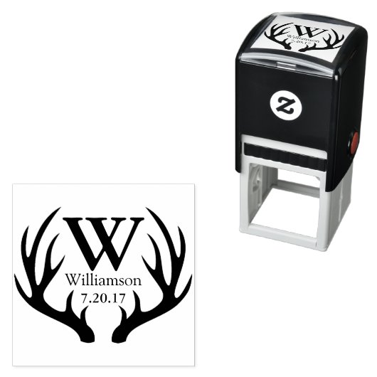 Rustiek zwart hert gewei familienaam Initiaal Zelfinktende Stempel (In situ)