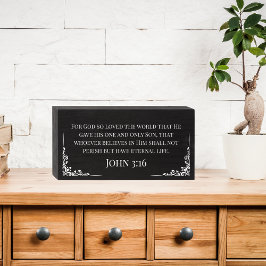 Rustiek Zwart Hout Bijbelvers Johannes 3:16 Houten Kist Print