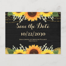 Rustiek Zwart Hout Zonnebloem Bruiloft Save the Da