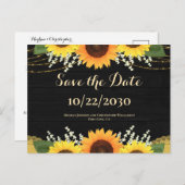 Rustiek Zwart Hout Zonnebloem Bruiloft Save the Da Aankondigingskaart (Voorkant / Achterkant)