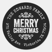 Rustiek Zwart Kerstmis Cirkel Retouradres Label (Voorkant)