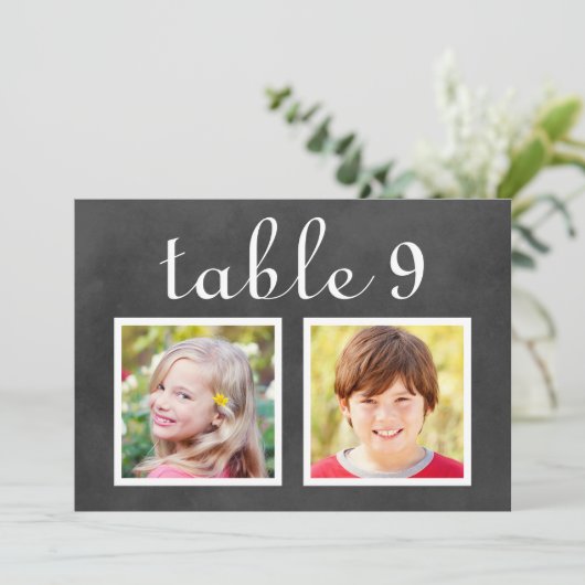 Rustiek zwart krijtbord bruiloft foto tafel nummer kaart (Staand voorkant)