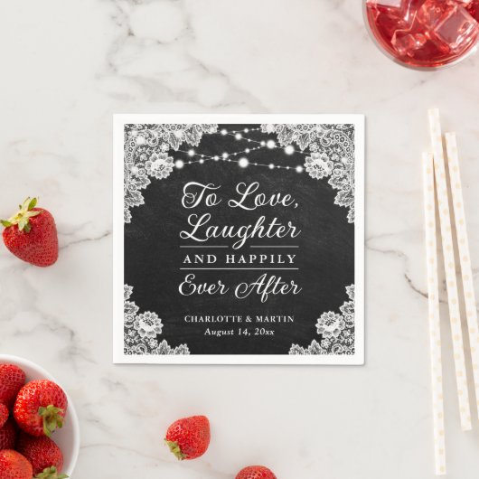 Rustiek zwart krijtbord gelukkig ooit na bruiloft servet (Insitu)