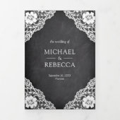 Rustiek Zwart Krijtbord Kant String Lights Bruilof Drieluik Uitnodiging (Cover)