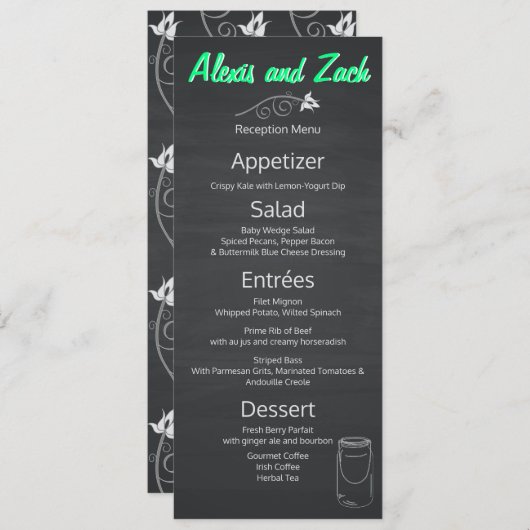Rustiek zwart krijtbord Mason Jar Script Menu (Voorkant / Achterkant)