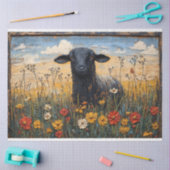 Rustiek Zwart Lam Met Wildflowers Art Decoupage Tissuepapier (Craft)