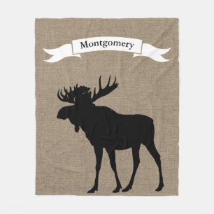 Rustiek Zwart Moose Silhouet Lint Familienaam Fleece Deken