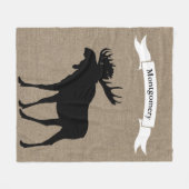 Rustiek Zwart Moose Silhouet Lint Familienaam Fleece Deken (Voorkant (Horizontaal))