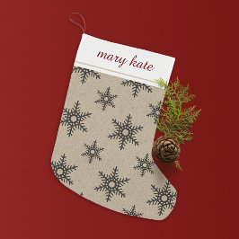 Rustiek zwart nep burlap sneeuwvlok patroon kleine kerstsok