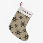 Rustiek zwart nep burlap sneeuwvlok patroon kleine kerstsok (Voorkant (Hangend))