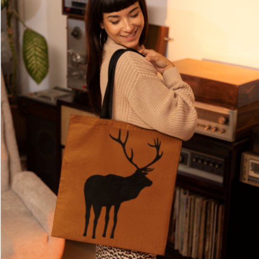 Rustiek Zwart op Bruin Elk Spirit Dier Silhouet Tote Bag