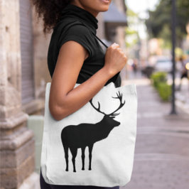 Rustiek Zwart op Wit Elk Spirit Dier Silhouet Tote Bag