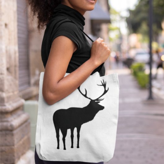 Rustiek Zwart op Wit Elk Spirit Dier Silhouet Tote Bag