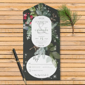 Rustiek Zwart Pine & Holly Winter Sparkle Geen Din All In One Uitnodiging