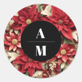 Rustiek Zwart Poinsettia Bloemen Kerstmis Bruiloft Ronde Sticker (Voorkant)