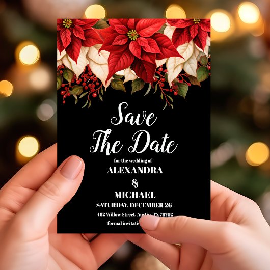 Rustiek Zwart Poinsettia Bloemen Kerstmis Bruiloft Save The Date