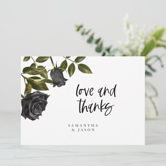 Rustiek Zwart Roos Halloween Bruiloft Wit Bedankkaart (Staand voorkant)