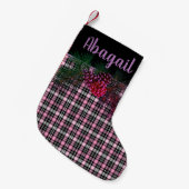 Rustiek zwart, roze tartan plaid - dennenappel kleine kerstsok (Voorkant (Hangend))