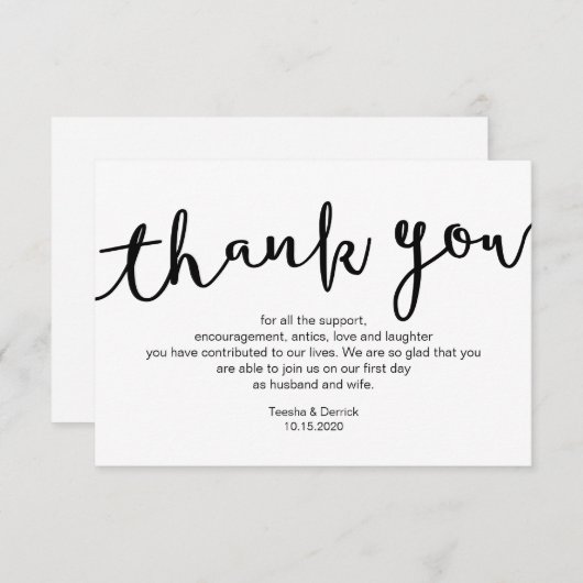 Rustiek zwart script, bruiloft Dank u Informatiekaartje (Voorkant / Achterkant)