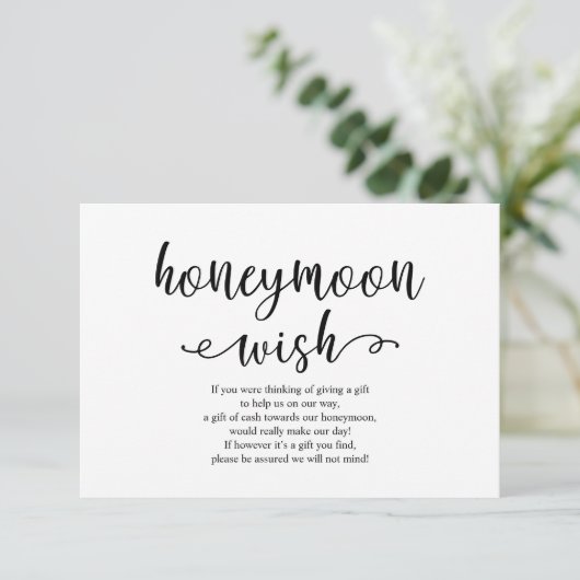 Rustiek zwart script, Wedding Honeymoon Wish Fund Informatiekaartje (Staand voorkant)