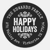 Rustiek Zwart Vakantie Cirkel Retouradres Label (Voorkant)