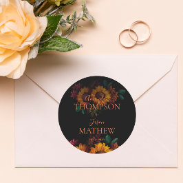 Rustiek Zwart Verbrand Sinaasappel  Bloemen Bruilo Ronde Sticker