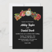 Rustiek Zwart | Waterverf Bloemen | Elegante bruil Kaart (Voorkant)