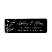 Rustiek Zwart Wildflower Bruiloft Retouradres Etiket (Voorkant)