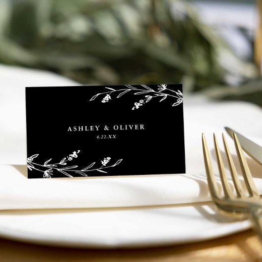 Rustiek Zwart & Wit Bloemen Wildflower Bruiloft Plaatskaartje