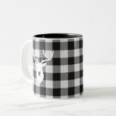 Rustiek Zwart Wit Buffalo Check Herten Monogrammed Tweekleurige Koffiemok (Voorkant links)