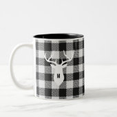 Rustiek Zwart Wit Buffalo Check Herten Monogrammed Tweekleurige Koffiemok (Links)