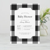 Rustiek zwart-wit Buffalo Plaid Baby shower Kaart (Staand voorkant)