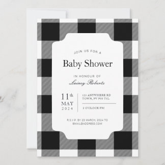 Rustiek zwart-wit Buffalo Plaid Baby shower Kaart