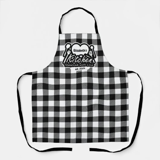 Rustiek Zwart & Wit Buffalo Plakken Custom Keuken Schort (Voorkant)