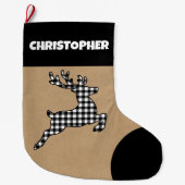 Rustiek Zwart & Wit Geplaagd Rendier Aangepaste Na Grote Kerstsok (Voorkant)