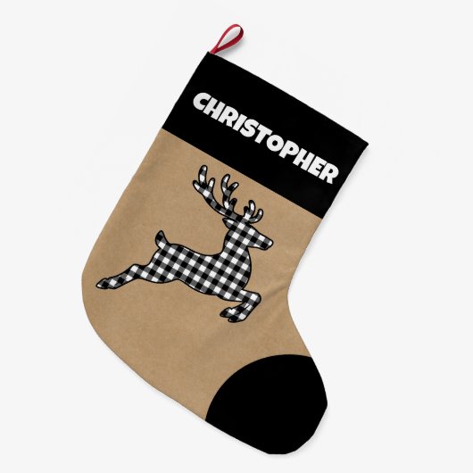 Rustiek Zwart & Wit Geplaagd Rendier Aangepaste Na Grote Kerstsok (Voorkant (Hangend))