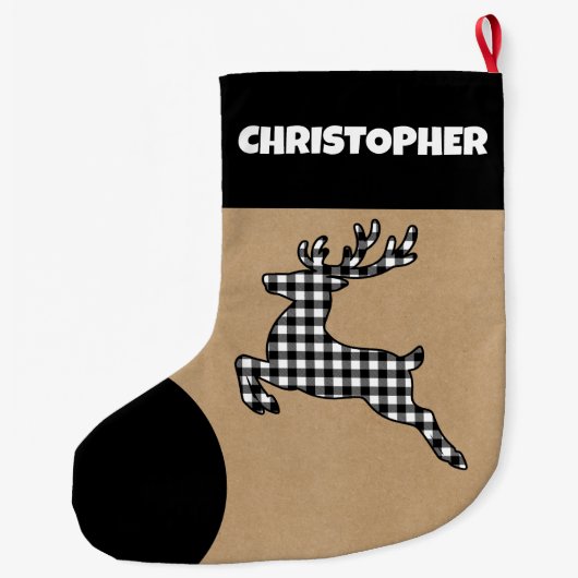 Rustiek Zwart & Wit Geplaagd Rendier Aangepaste Na Grote Kerstsok (Achterkant)