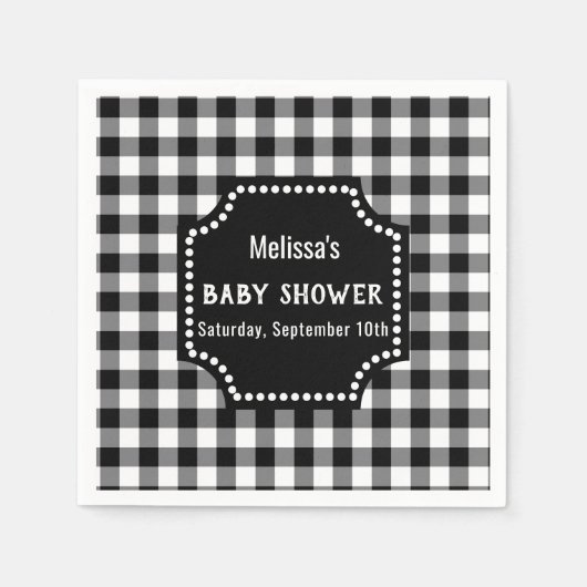 Rustiek zwart-wit Gingham Baby shower Servet (Voorkant)