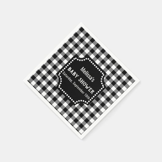 Rustiek zwart-wit Gingham Baby shower Servet (Hoek)