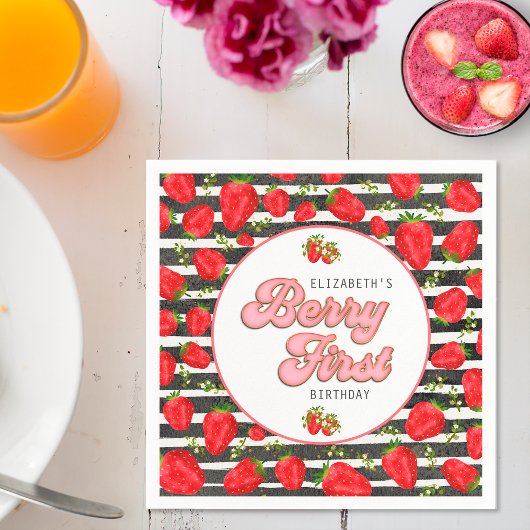 Rustiek Zwart Wit Goud Rode Aardbei Berry Eerste Servet